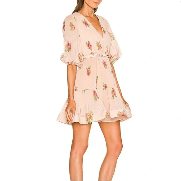 Zimmerman Pleated Mini Dress in Blush Floral - Picture 2 of 8